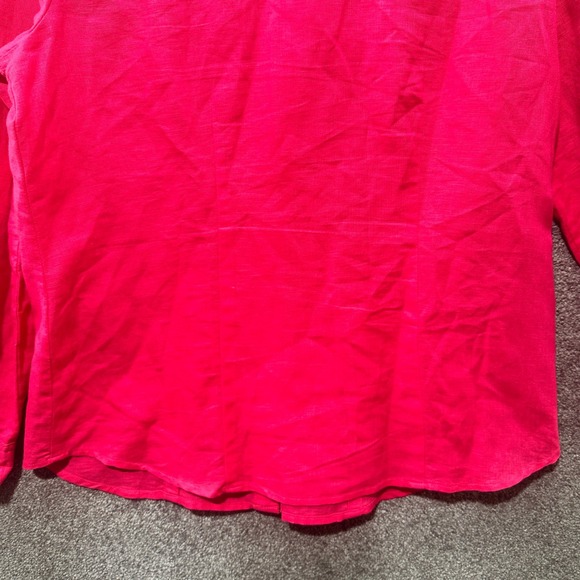 C Le Daniel Button Up Blouse Top Women XS Pink Linen Cotton Roll Tab Long Sleeve - Picture 10 of 13